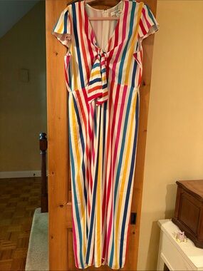 Striped Tie-Front Jumpsuit in Multicolor